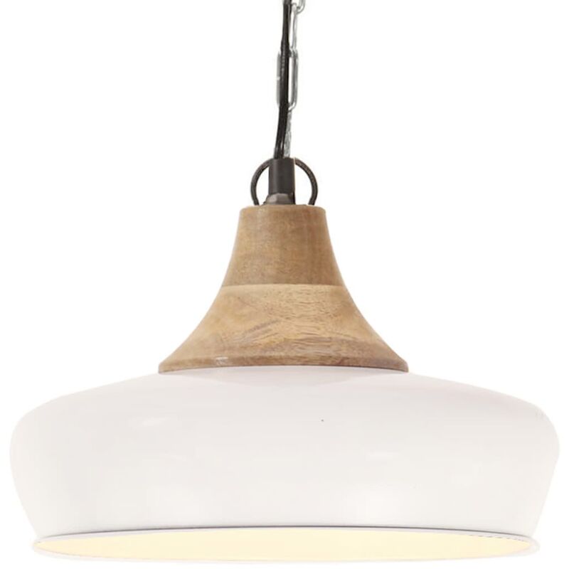 

Lámpara colgante industrial hierro blanco y madera 26 cm E27