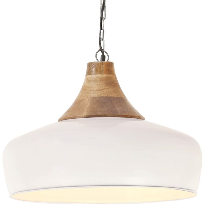 

Lámpara colgante industrial hierro blanco y madera 35 cm E27