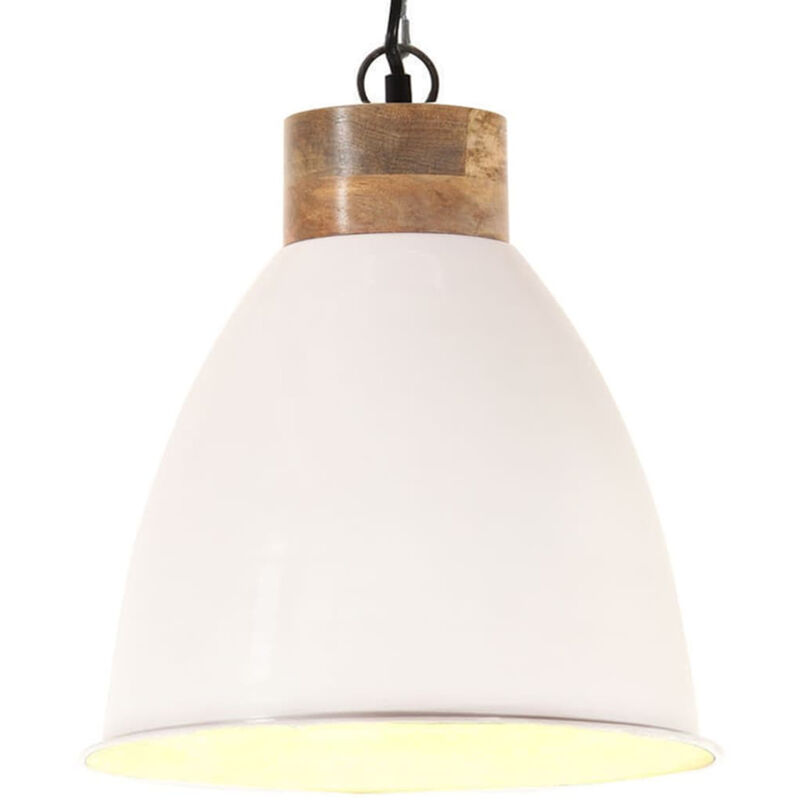 

Lampara colgante industrial hierro blanco y madera 35 cm E27