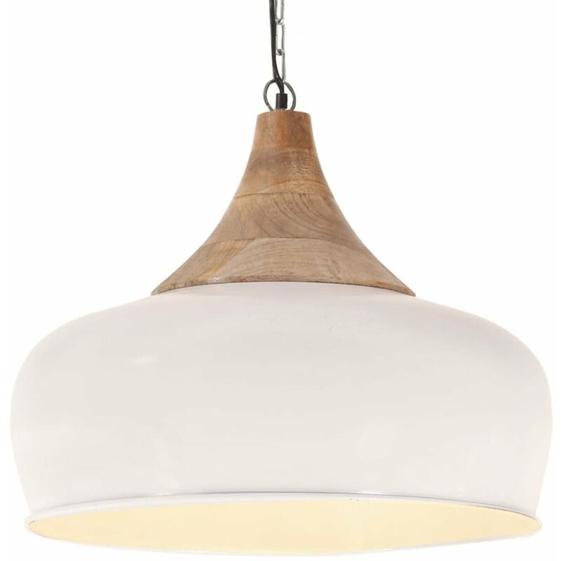 

Lampara colgante industrial hierro blanco y madera 45 cm E27