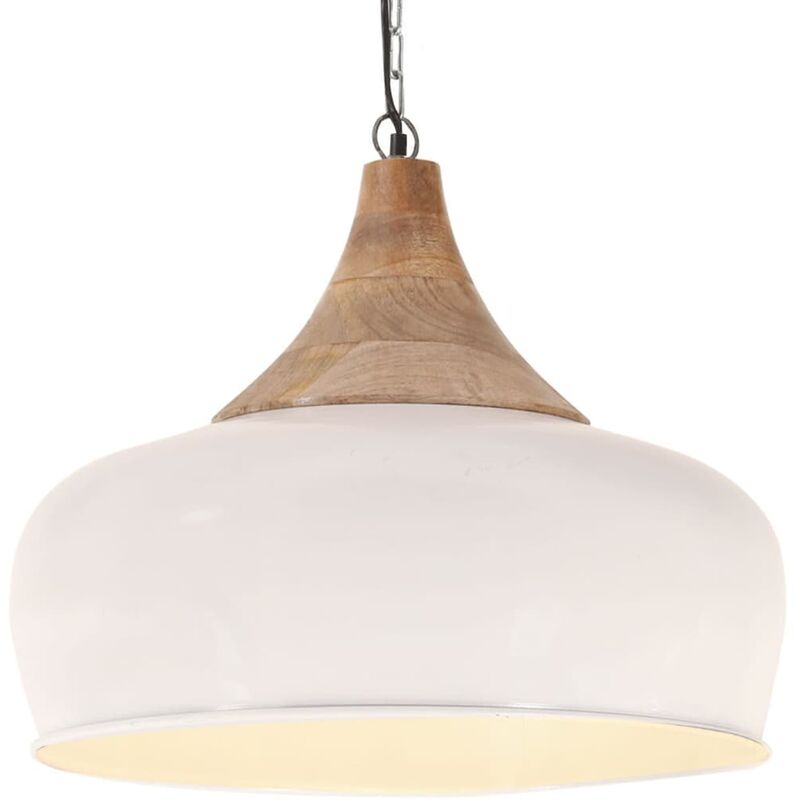 

Lámpara colgante industrial hierro blanco y madera 45 cm E27