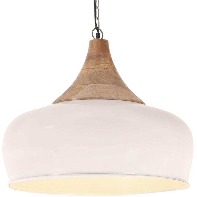

Lámpara colgante industrial hierro blanco y madera 45 cm E27