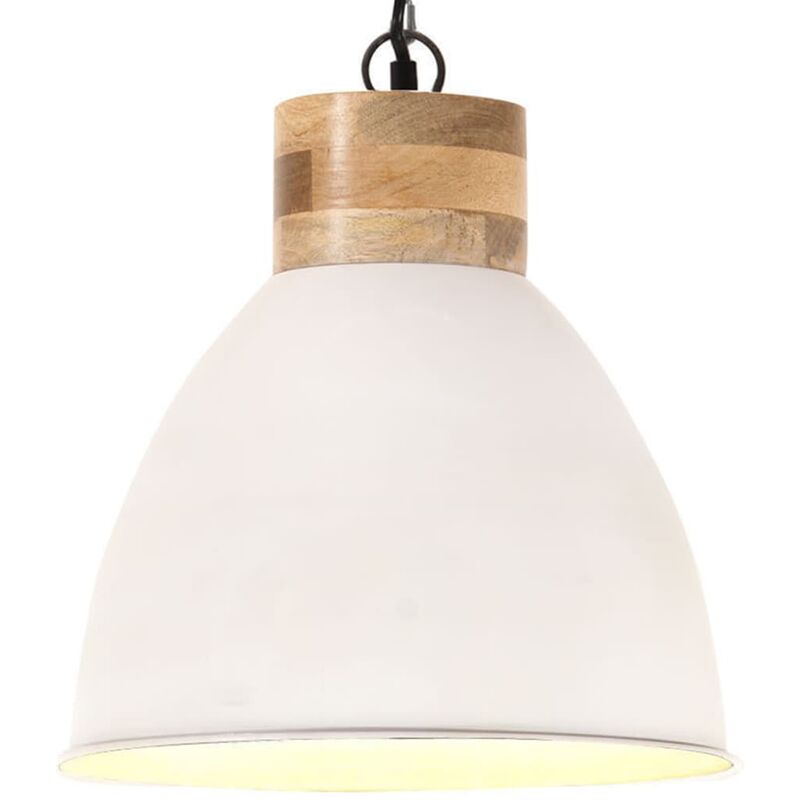 

Lámpara colgante industrial hierro blanco y madera 46 cm E27