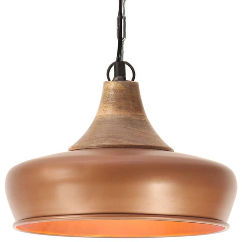 

Lámpara colgante industrial hierro cobre y madera 26 cm E27