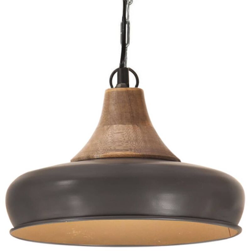 

Lámpara colgante industrial hierro gris y madera 26 cm E27