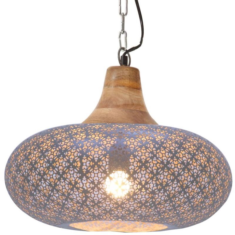 

Lámpara colgante industrial hierro gris y madera 40 cm E27
