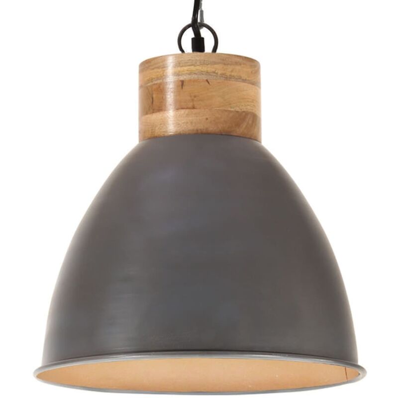 

Lámpara colgante industrial hierro gris y madera 46 cm E27