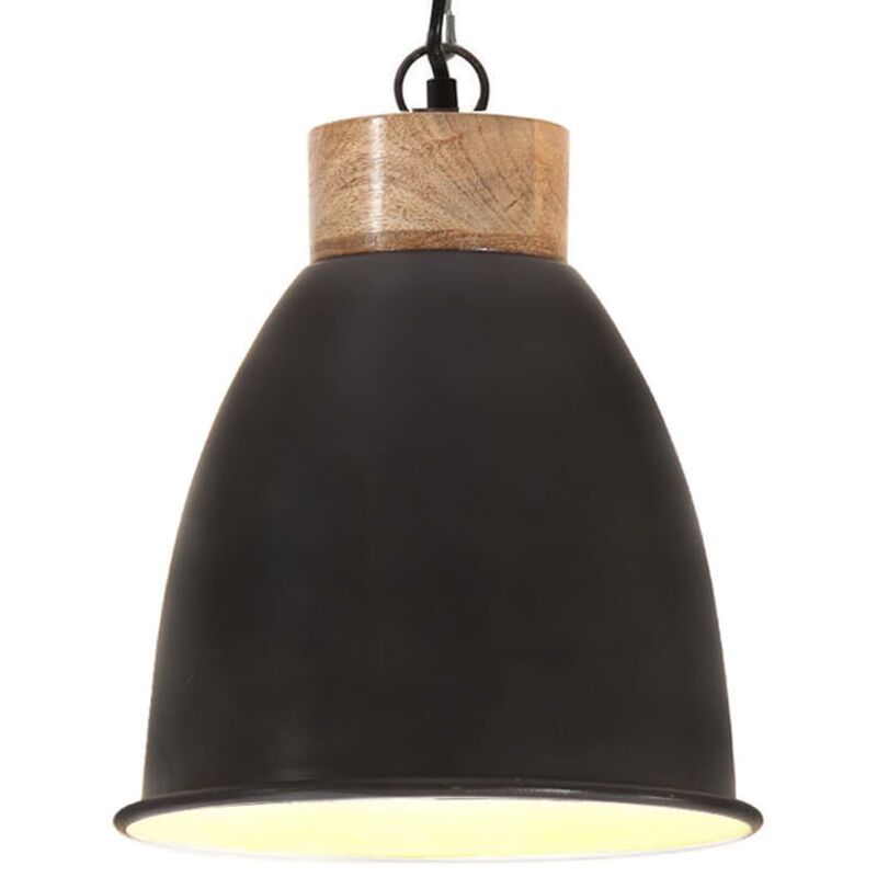 

Lámpara colgante industrial hierro negro y madera 23 cm E27