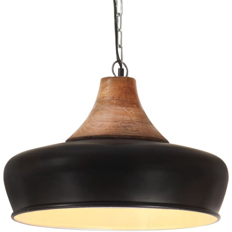 

Lámpara colgante industrial hierro negro y madera 26 cm E27