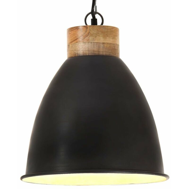 

Lampara colgante industrial hierro negro y madera 35 cm E27