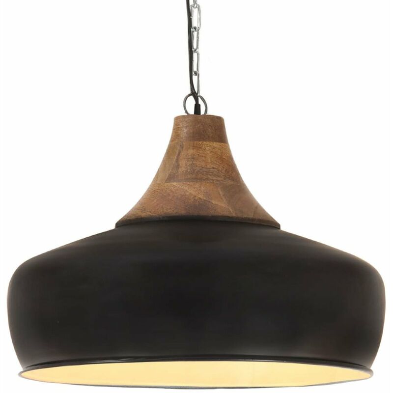 

Lampara colgante industrial hierro negro y madera 35 cm E27