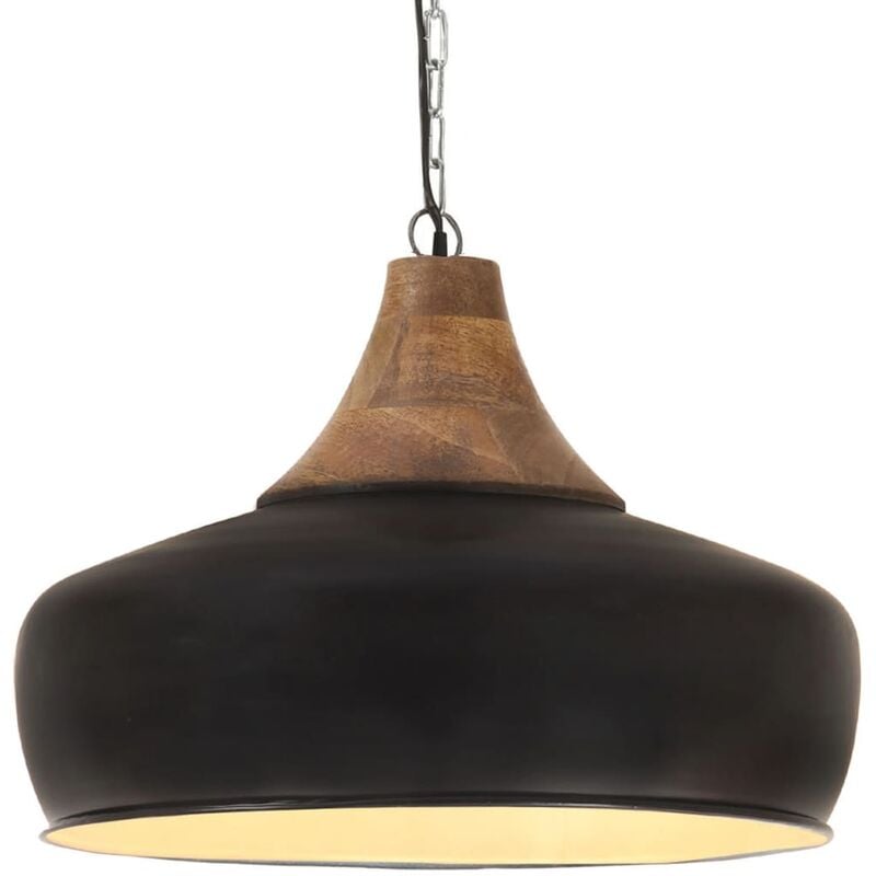 

Lámpara colgante industrial hierro negro y madera 35 cm E27