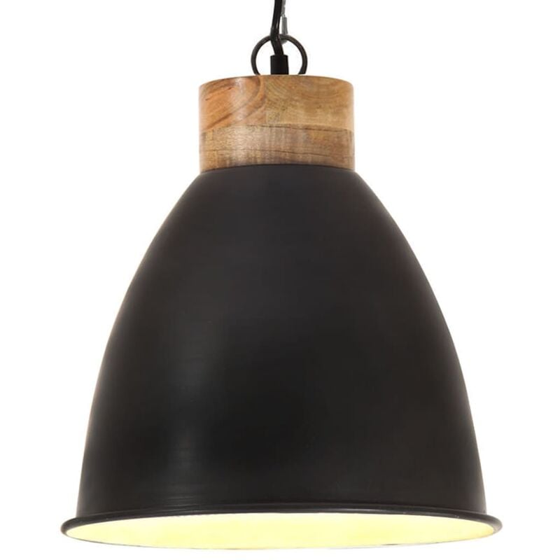

Lámpara colgante industrial hierro negro y madera 35 cm E27