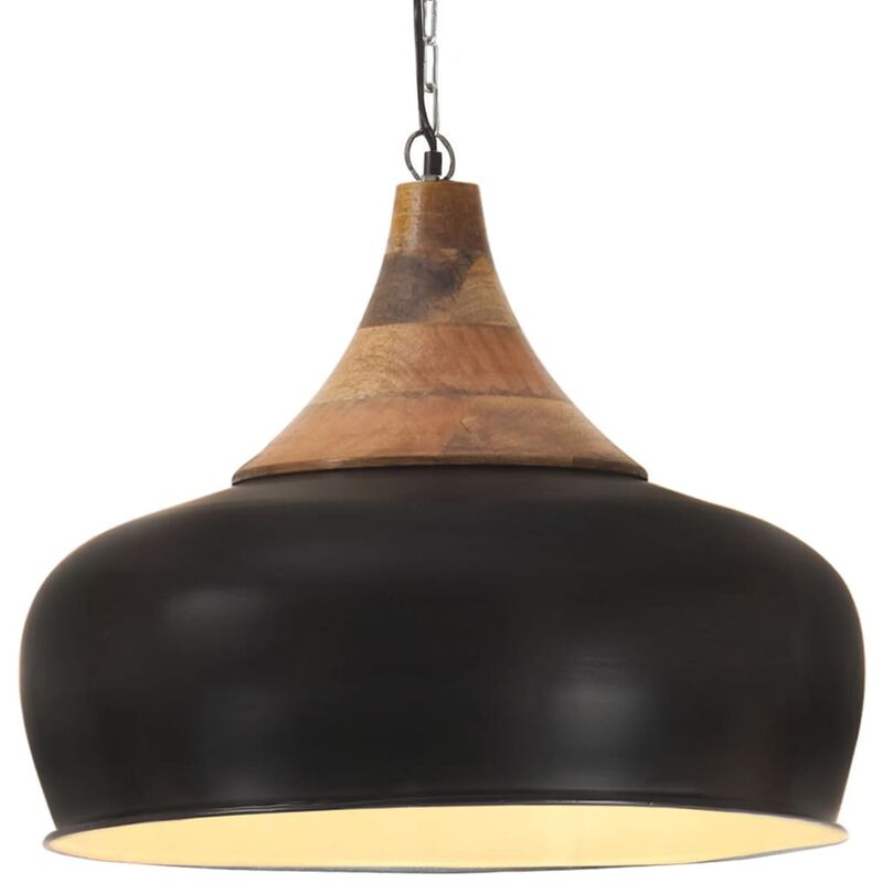 

Lámpara colgante industrial hierro negro y madera 45 cm E27