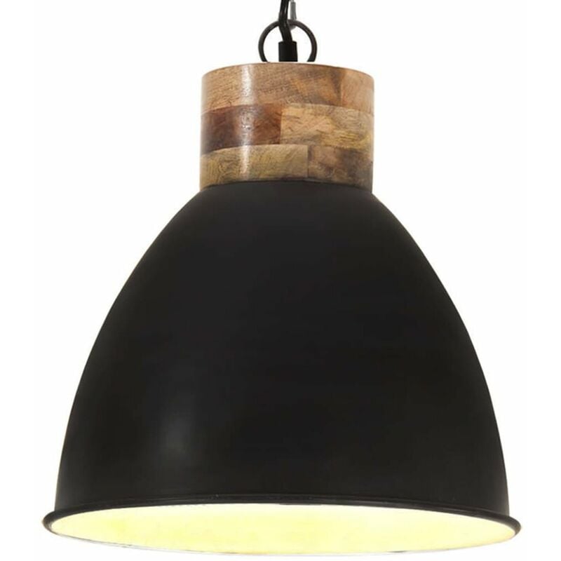 

Lampara colgante industrial hierro negro y madera 46 cm E27