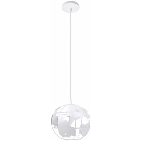 Lámpara Colgante, Industrial Lámpara de Techo con Ø20cm Jaula de Globo, Iluminación de Metal E27 para Cocina Sala Comedor Dormitorio Blanco 1 Pieza