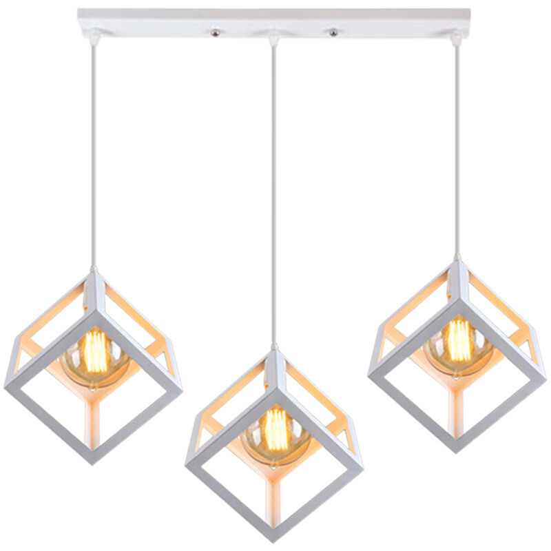 

Lámparas de Colgar Industrial Lámpara de Techo Cubo Lámparas de Colgar Retro Antigua Metal Lámparas de Techo Blanco Creativa 3 Cabezas E27