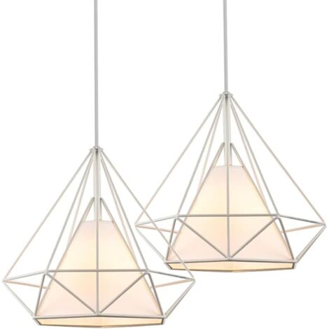 Lámpara Colgante Industrial Metal Geométrica E27 Altura Ajustable para Dormitorio Sala de Estar 2 Piezas Blanca