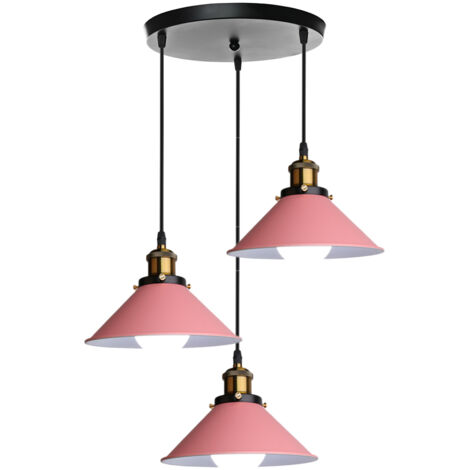 Lámpara Colgante Industrial Metal Hierro Lámpara de Suspensión Altura Ajustable E27 para Salón Dormitorio Cocina Pasillo (Rosa)