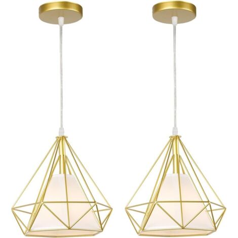 Lámpara Colgante Industrial Metal Jaula Lámparas de Techo E27 Geométrica para Sala de Estar Dormitorio 2 Piezas Dorado