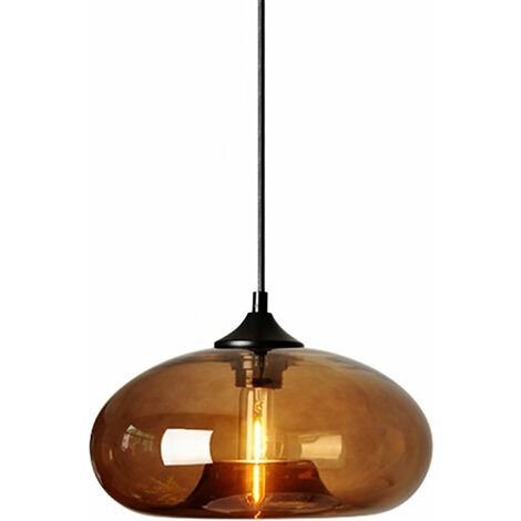 GOECO Lámpara Colgante Industrial Vintage Esférica Vidrio Lámpara de Techo E27 Base Para salón dormitorio comedor oficina Bar Cafetería Marrón