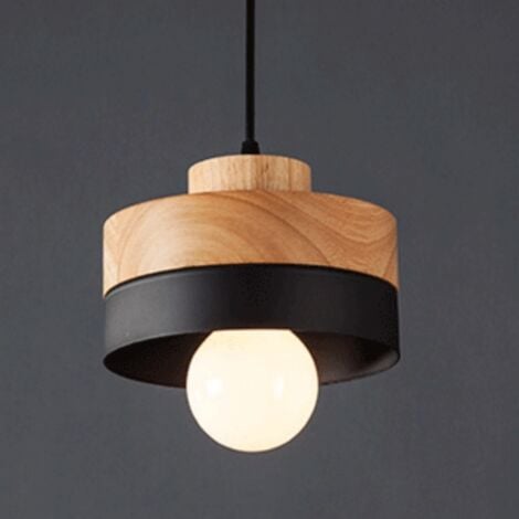 WOTTES Lámpara Colgante Industrial Vintage Iluminación de Techo Metal Madera Luz Araña Ajustable Negro