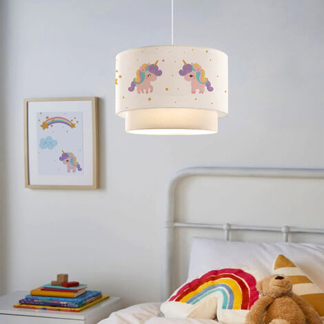 Lámpara colgante infantil Lurgan 1xE27 motivo de unicornio 70xØ30 cm - Blanco [lux.pro]