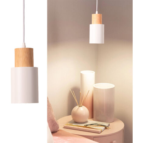 Lámpara colgante KIRA metal blanco madera E27