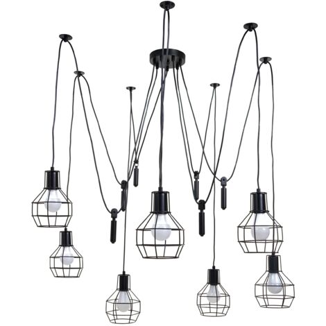 Lámpara colgante Lámpara colgante Lámpara colgante regulable en altura en metal industrial negro 7x pantalla celosía 040004053