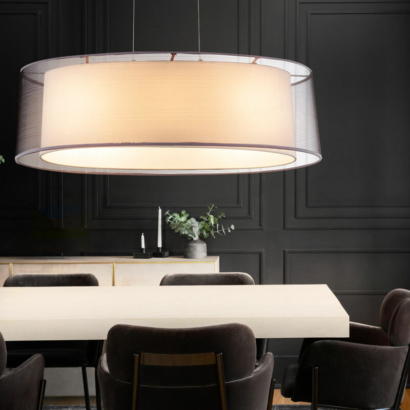 

Lámpara colgante, lámpara colgante, pantalla textil, techo, comedor, luz colgante en un juego que incluye bombillas LED