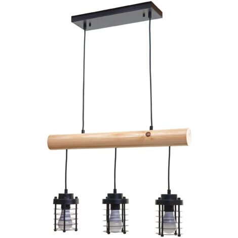 Lámpara colgante lámpara colgante vintage diseño industrial madera maciza metal negro 3 pantallas 040004049