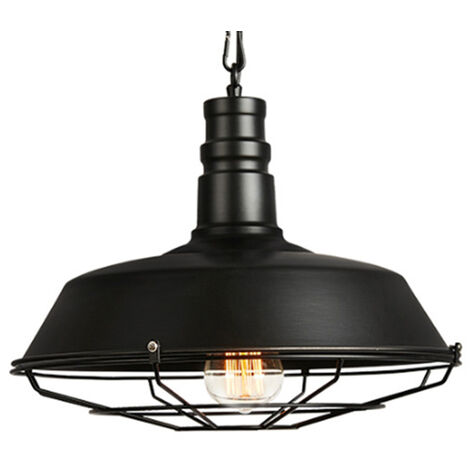 Lámpara Colgante, Lámpara de Techo Vintage, Rústico Iluminación en Industrial Estilo con Cadena de Hierro Edison E27 Base para Dormitorio Cocina Comedor - Negro Ø26cm