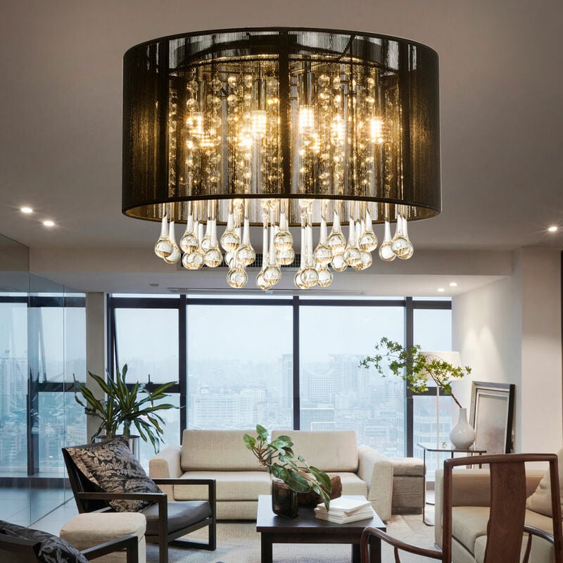 

Lámpara colgante de techo LED lámpara colgante de sala de estar de cristal de vidrio seda negro