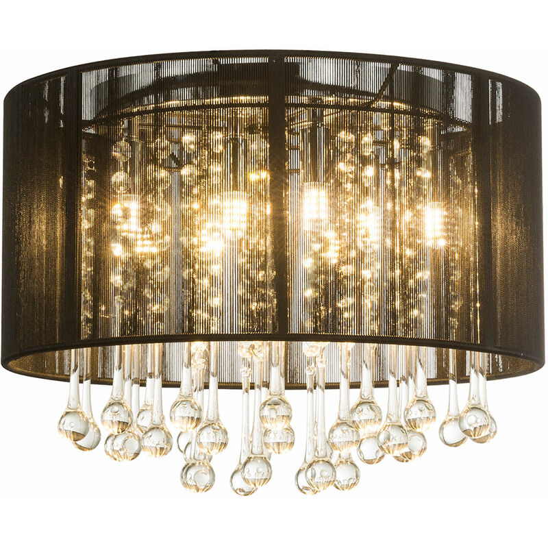 

Lámpara colgante de techo LED, lámpara colgante de cristal para sala de estar, seda negra Globo 15095D