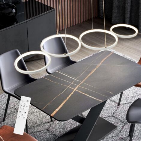 Lámpara Colgante LED: GBLY Lámpara Colgante Blanca de 88 cm, Diseño Moderno de 4 Anillos, Candelabros Regulables con Control Remoto, Lámpara Colgante para Sala de Estar, Dormitorio.
