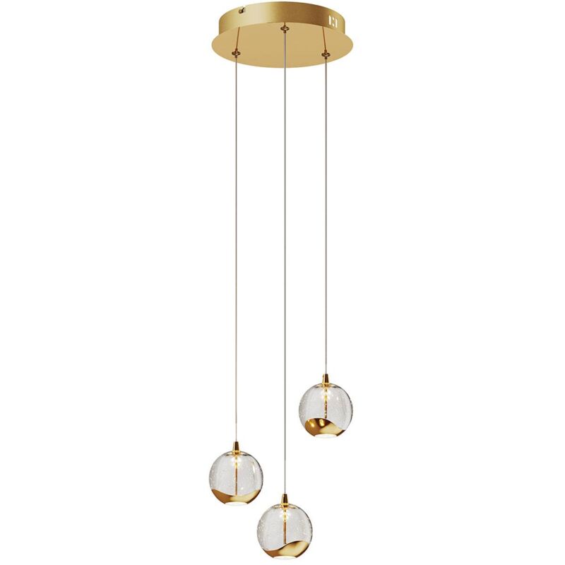 

Lámpara colgante LED Hayley cristal 3 luces dorado