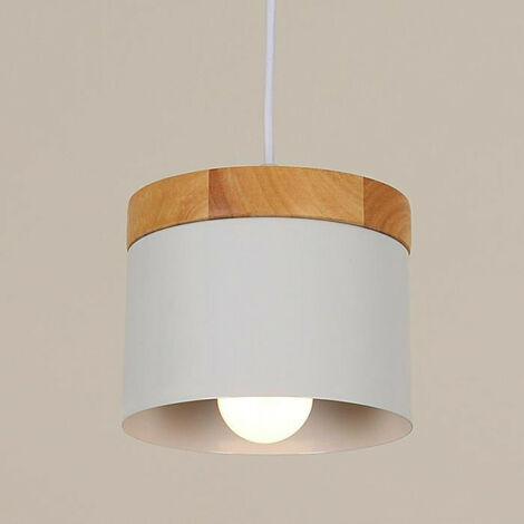 Lámpara colgante LED ZOLGINAH - Lámpara de techo industrial de madera y metal Lámpara de techo moderna Pantalla blanca E27