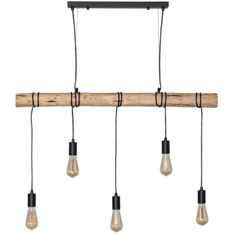 Lámpara Colgante Metal y Madera Yagis Negro