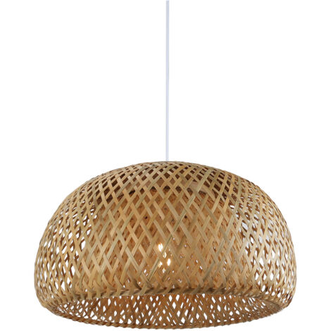 Lámpara colgante mimbre bambú Ø38cm blanca E27