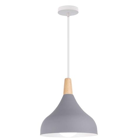 Lámpara Colgante, Moderna Lámpara de Techo con Ø20cm Cúpula Pantalla de Madera y Metal, Iluminación Decor Art Luz E27 para Dormitorio Cocina Comedor Cafe (Gris)