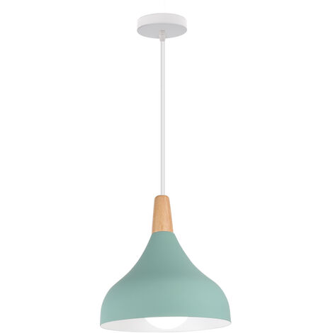 Lámpara Colgante, Moderna Lámpara de Techo con Ø20cm Cúpula Pantalla de Madera y Metal, Iluminación Decor Art Luz E27 para Dormitorio Cocina Comedor Cafe (Verde)