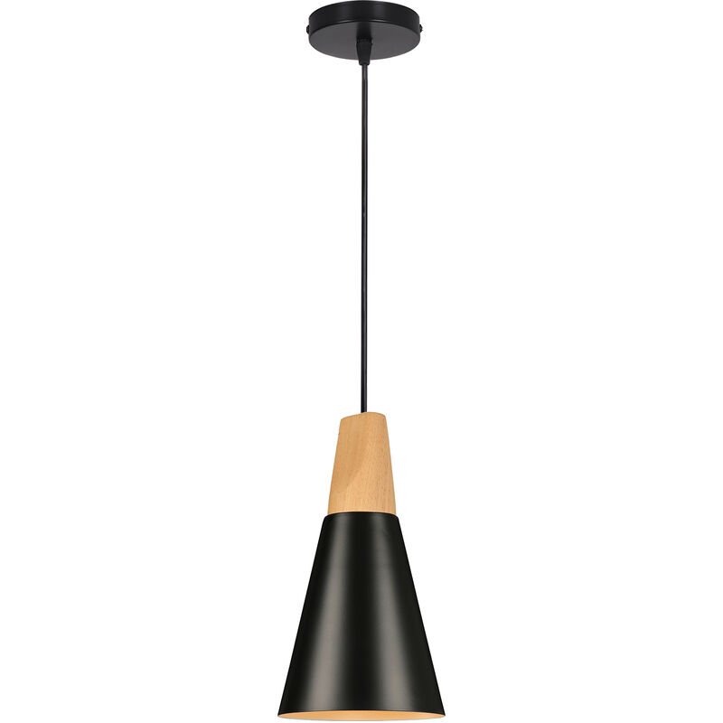 

Lámpara Colgante Moderna Negra Pantalla para Lámpara de Metal y Madera, Lustre Diseño Nórdico Lámpara de Techo Estilo Moderno Colgante de Luz Retro