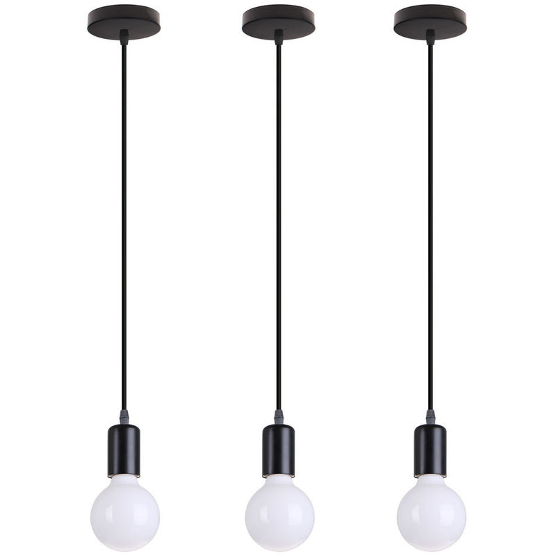 

Lámparas de Colgar Moderna Sencillo E27 Lámpara de Techo Retro Lustre Elegante Creativa para Dormitorio Cafe Bar Office Negro(3PCS)