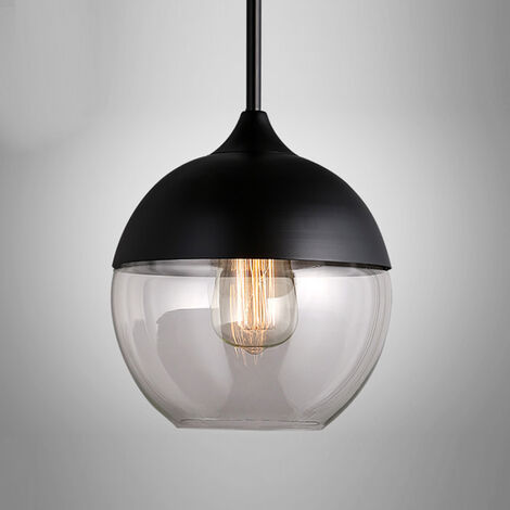 Lámpara Colgante, Moderno Lámpara de Techo con Pantalla de Vidrio, Iluminación Edison E27 para Dormitorio Cocina Comedor Negro et Transparente - Ronde 20cm