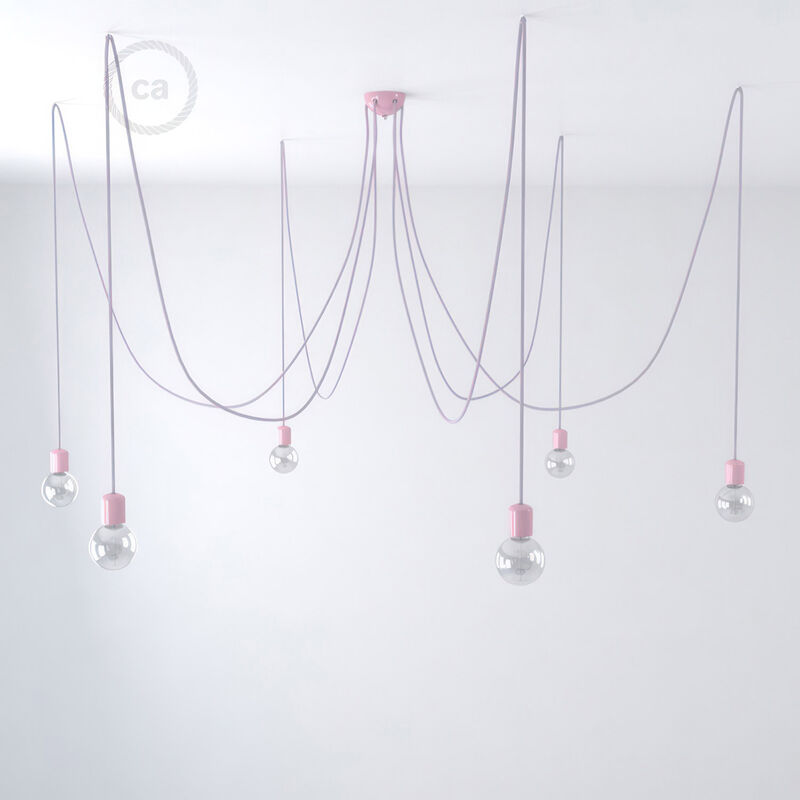 

Lámpara colgante múltiple con 6 caídas Made in Italy con cable textil y acabados en cerámica de colores | Sin bombilla - Lila - Lila