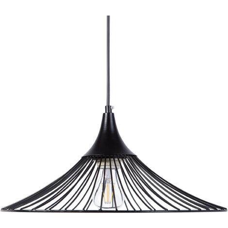 Lámpara colgante negra con diseño industrial de metal pantalla abierta de alambre negro Giona
