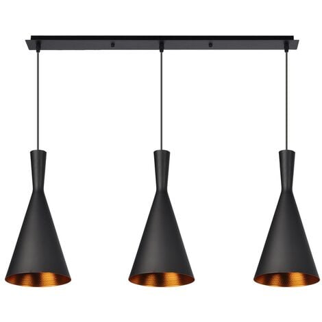 WOWWGOODS! LAMPARA COLGANTE NEGRA INTERIOR DORADO ALTURA TOTAL 130CM DE 3 LUCES COMPATIBLES CON CUALQUIER BOMBILLA LED DE BASE E27