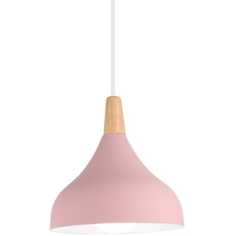 Lámpara Colgante Nórdico Moderno Lámpara de Suspensión Metal Redondo con Acabado en Madera E27 60W para Salón Cocina Dormitorio (Rosa)