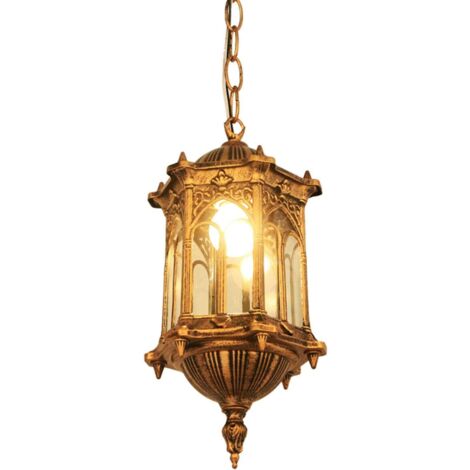 Lámpara colgante para exteriores, lámpara colgante retro E27 Lámpara para exteriores resistente al agua Farol vintage Lámpara colgante de aluminio fundido y cristal Pantalla para patio y jardín (bombi