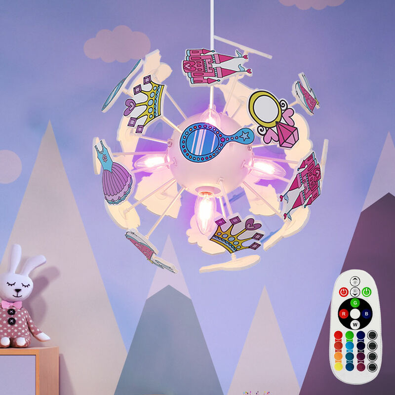 

Lámpara colgante para niñas, regulable, luz de bola con control remoto para niños en un juego que incluye bombillas LED RGB